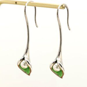 Vintage Long Pearl Earring with Enamel sterling silver 925